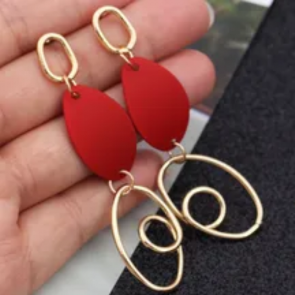 Red Geometric Dangle Earrings