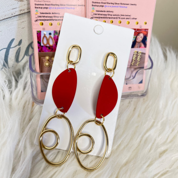 Red Geometric Dangle Earrings