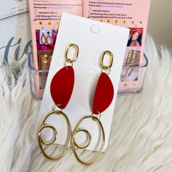 Geometric Red Dangle Earrings 